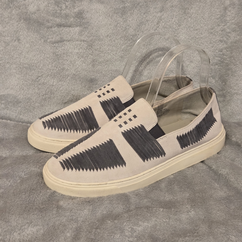 Lori Goldstein White & Gray Suede Leather Braided Slip On Li-Baize Sneakers 8.5
